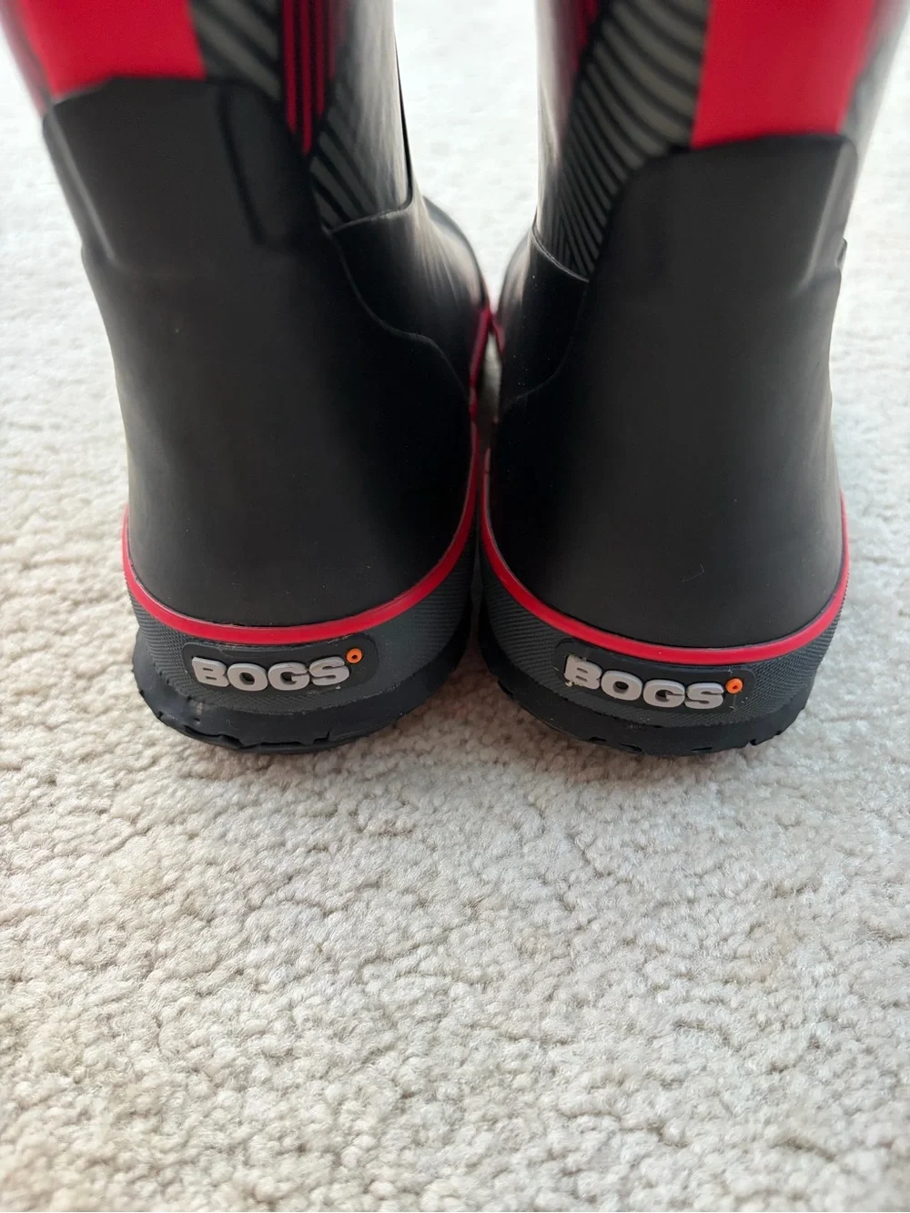 Bogs Big Kid Size Youth 3 Black Red Geometric Rain Snow Pull On Boots